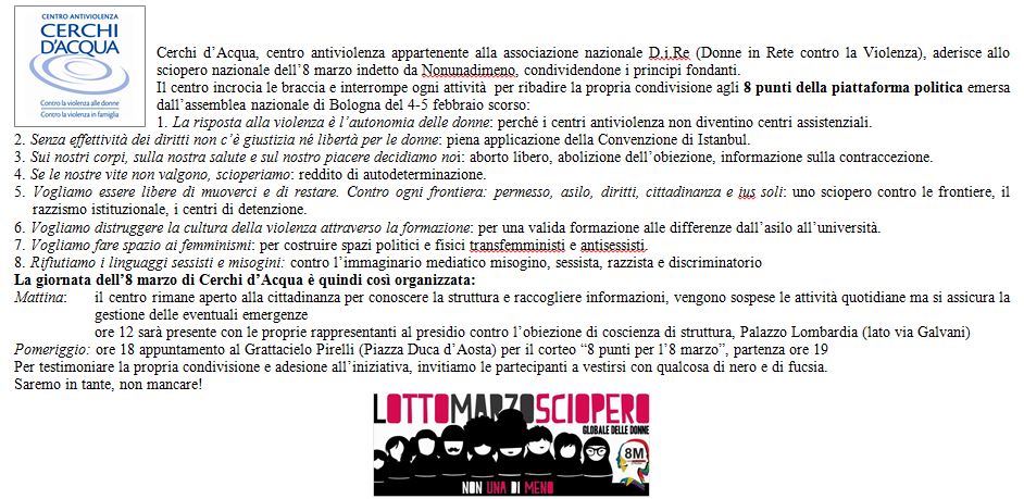 Comunicato Cerchi 8 marzo